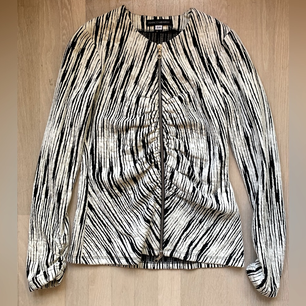 Franco Mirabelli Black and White Zebra Ruched Jacket